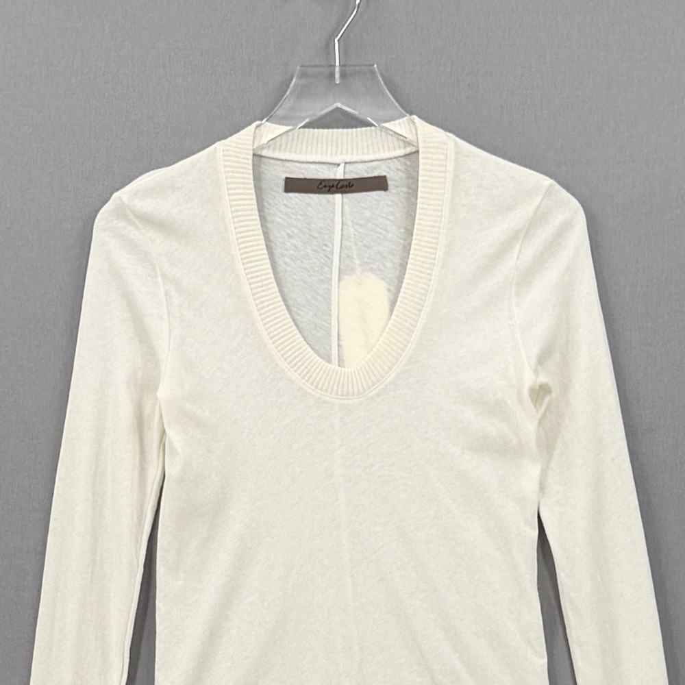 ENZA COSTA Cashmere Easy Cuffed U Neck Top Womens Small Cream Long Sleeve NEW - Picture 9 of 16
